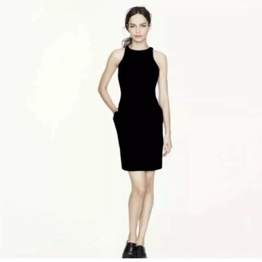 J. Crew Cutaway Crepe Dress Sz 12 Black Knee Length Shift Dress Pockets Career
